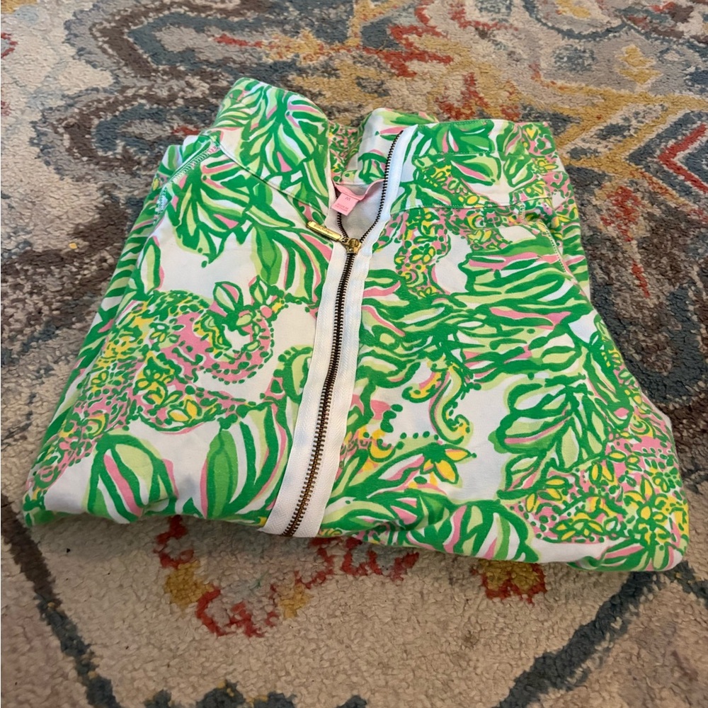 Lilly Pulitzer Green and Pink Leaf Print Jacket -Size M